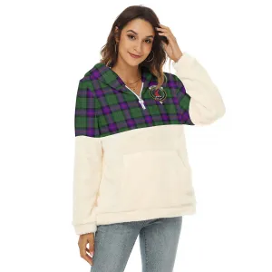 Armstrong Modern Tartan Women's Borg Fleece Hoodie With Half Zip with Family Crest