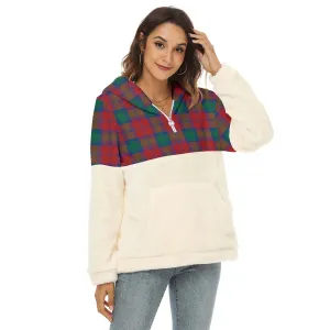 Auchinleck (Affleck) Tartan Women's Borg Fleece Hoodie With Half Zip