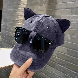 Babymoon Set of 2 | Baby Kids Boys Girls Cat Ears Cap Hat with Sunglasses | 0-8 years | Blue