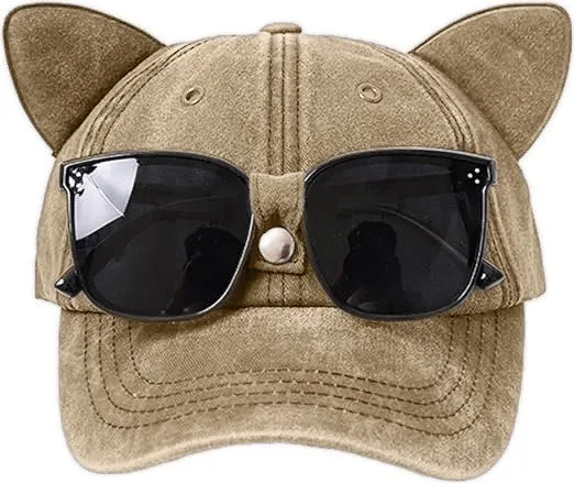 Babymoon Set of 2 | Baby Kids Boys Girls Cat Ears Cap Hat with Sunglasses | 0-8 years | Brown