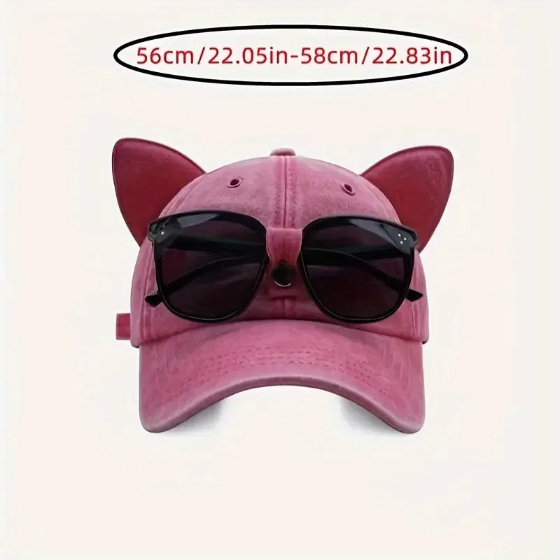 Babymoon Set of 2 | Baby Kids Boys Girls Cat Ears Cap Hat with Sunglasses | 0-8 years | Pink