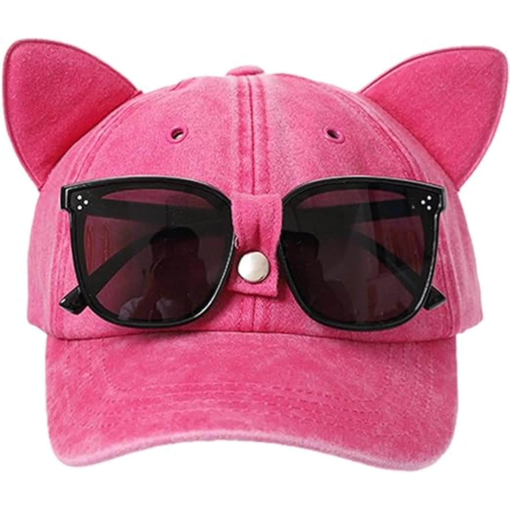 Babymoon Set of 2 | Baby Kids Boys Girls Cat Ears Cap Hat with Sunglasses | 0-8 years | Pink