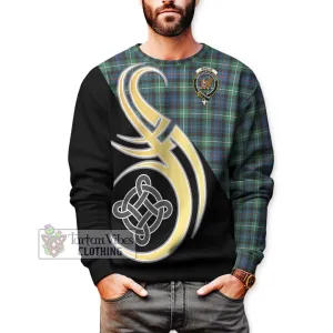 Baillie Ancient Tartan Sweatshirt with Family Crest and Celtic Symbol Style