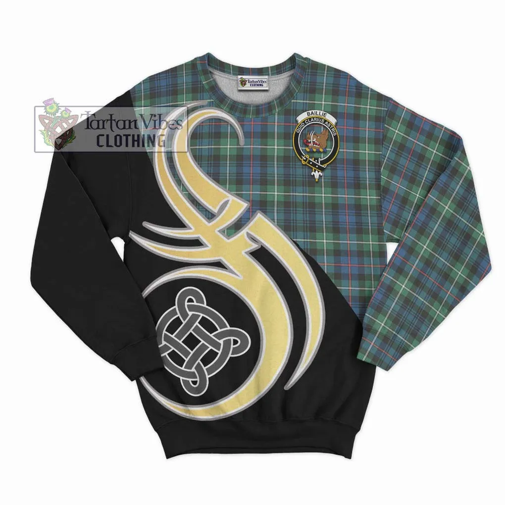 Baillie Ancient Tartan Sweatshirt with Family Crest and Celtic Symbol Style