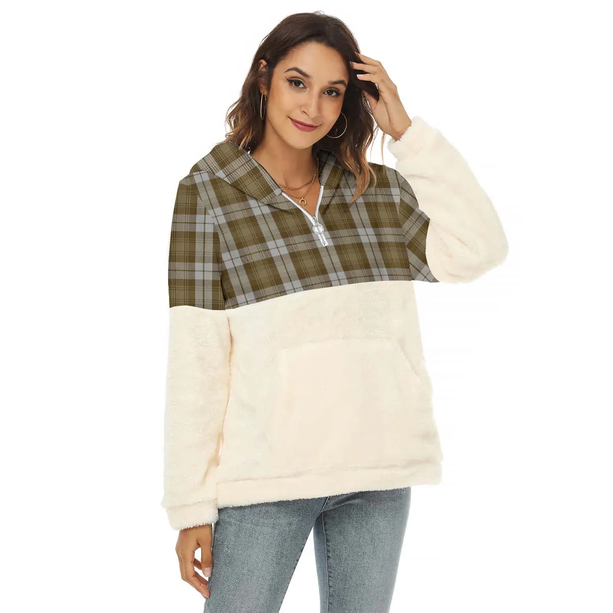 Baillie Dress Tartan Women's Borg Fleece Hoodie With Half Zip