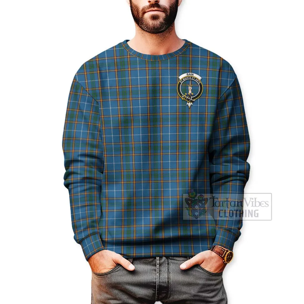 Bain Tartan Sweatshirt with Family Crest Celtic Skull Style