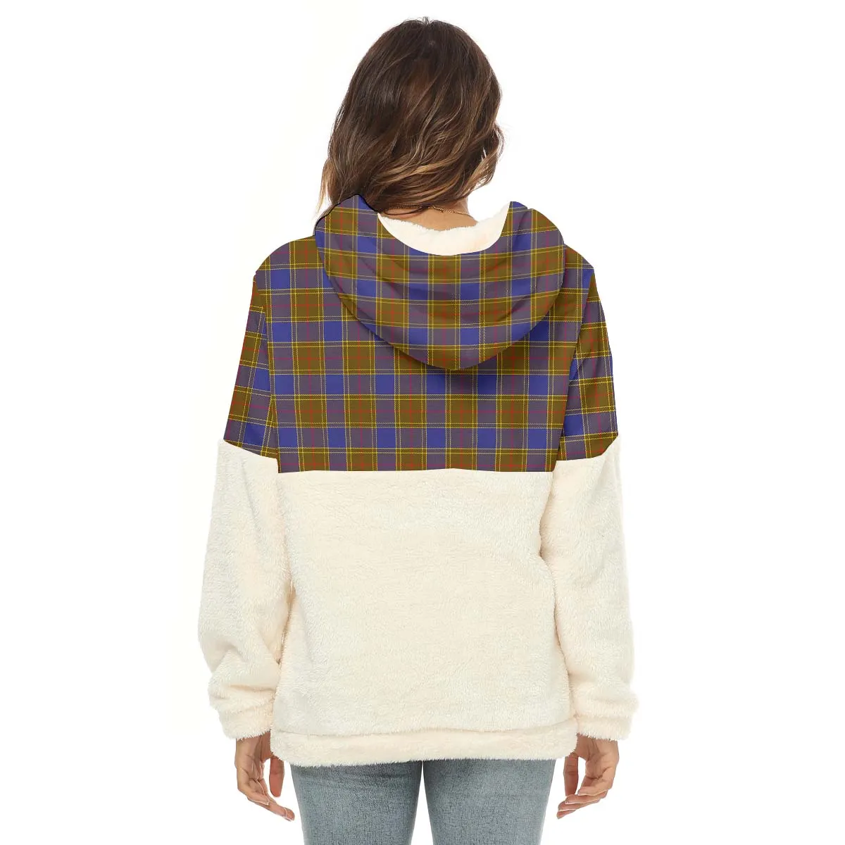 Balfour Tartan Women's Borg Fleece Hoodie With Half Zip with Family Crest