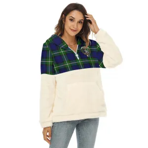 Bannerman Tartan Women's Borg Fleece Hoodie With Half Zip with Family Crest