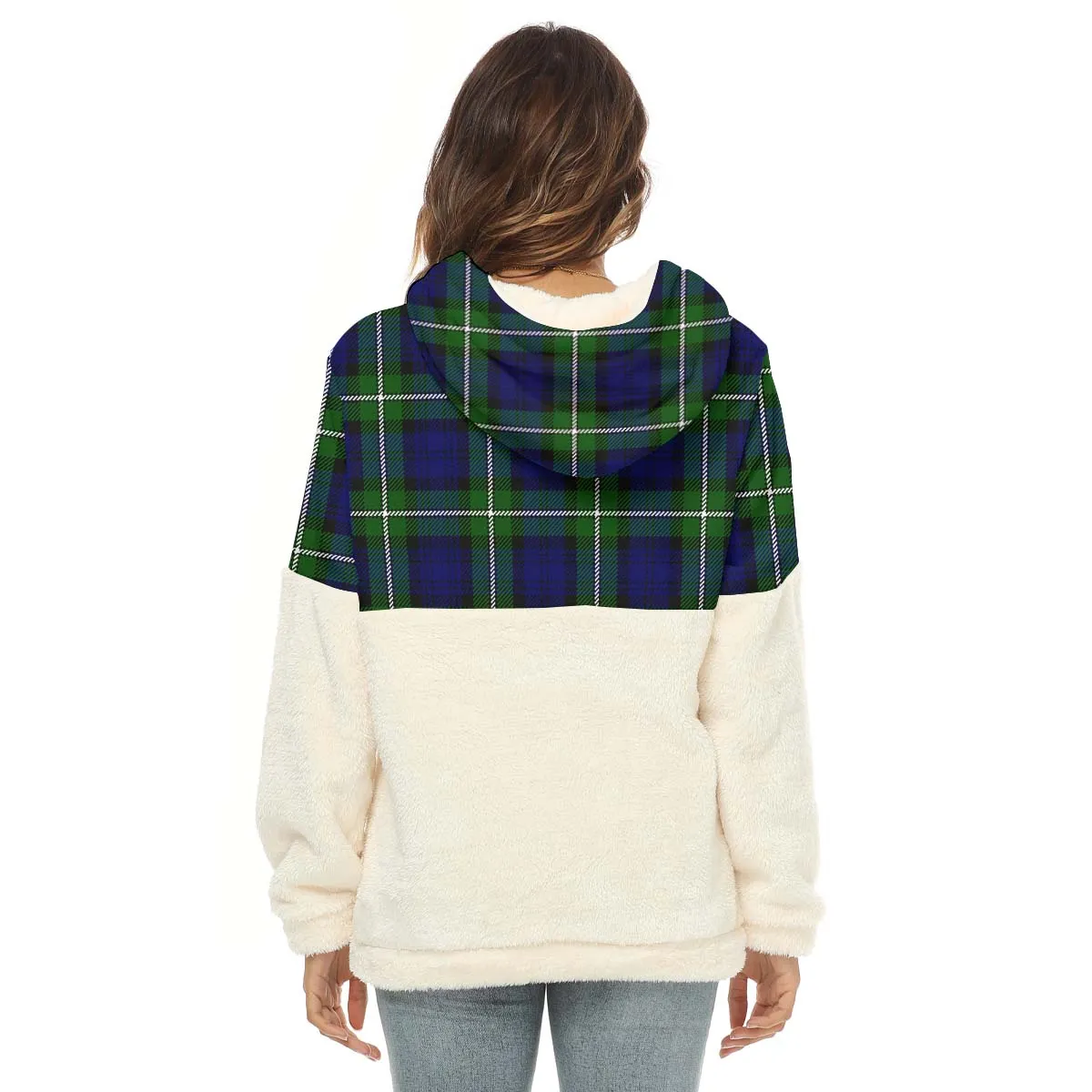 Bannerman Tartan Women's Borg Fleece Hoodie With Half Zip with Family Crest