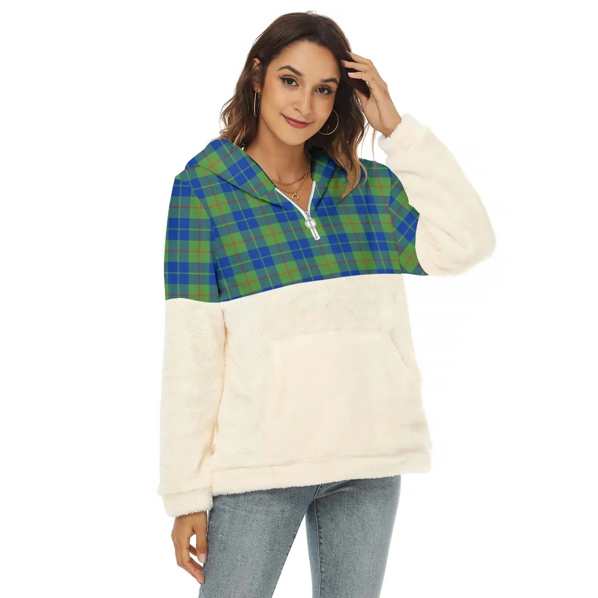 Barclay Hunting Ancient Tartan Women's Borg Fleece Hoodie With Half Zip