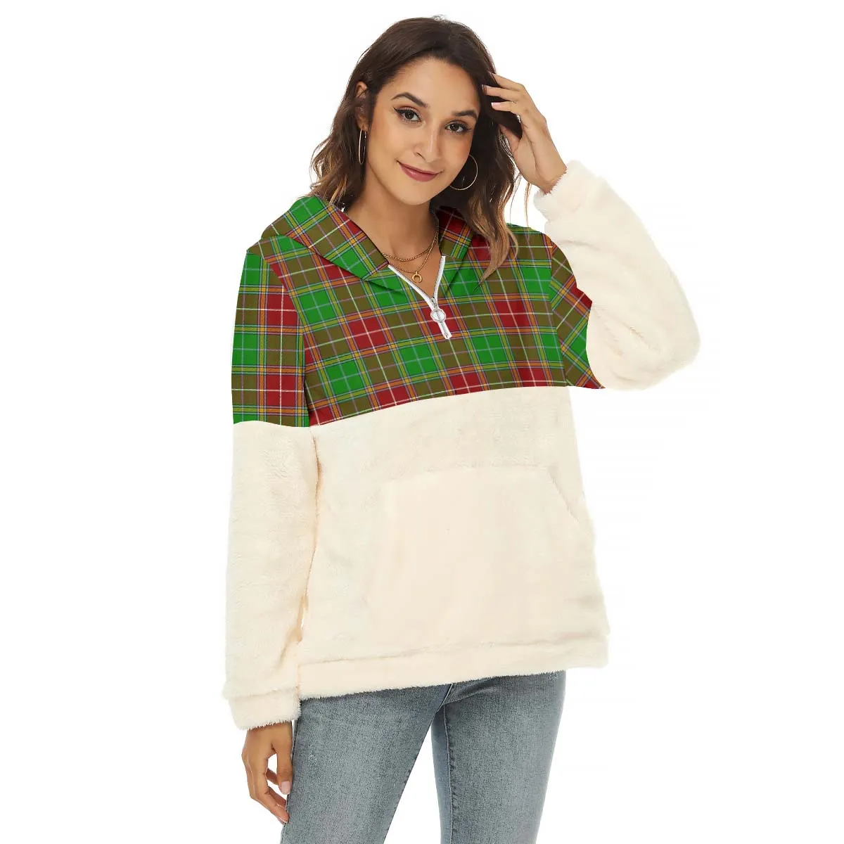 Baxter Modern Tartan Women's Borg Fleece Hoodie With Half Zip