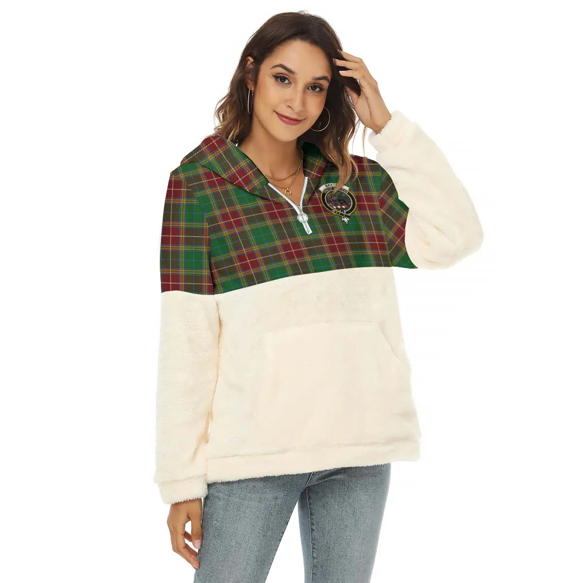 Baxter Tartan Women's Borg Fleece Hoodie With Half Zip with Family Crest