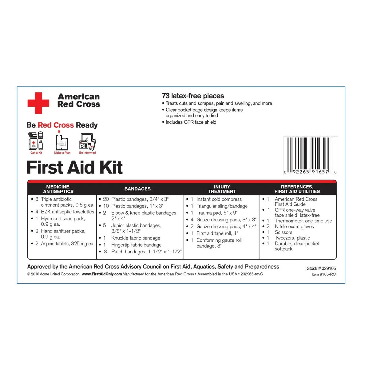 Be Red Cross Ready First Aid Kit - W-9165-RC