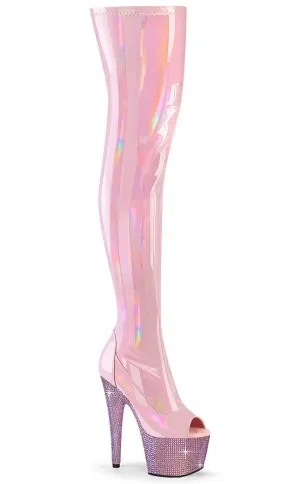 BEJEWELED-3011-7 Baby Pink Rhinestone Thigh-High Boots