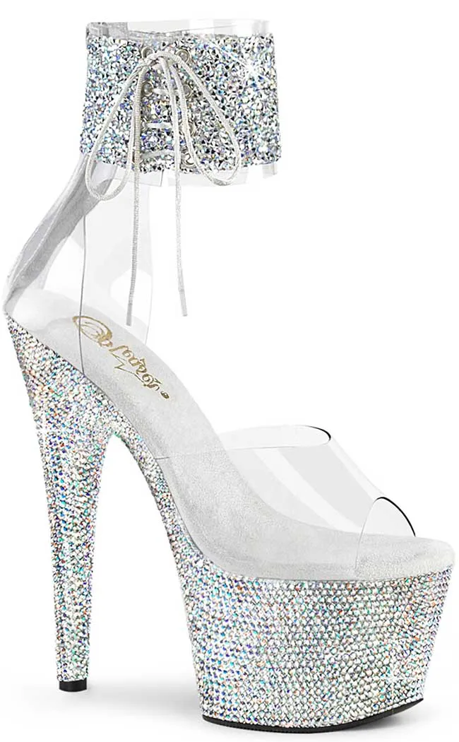 BEJEWELED-724RS-02 Silver Rhinestone Cuff Heels