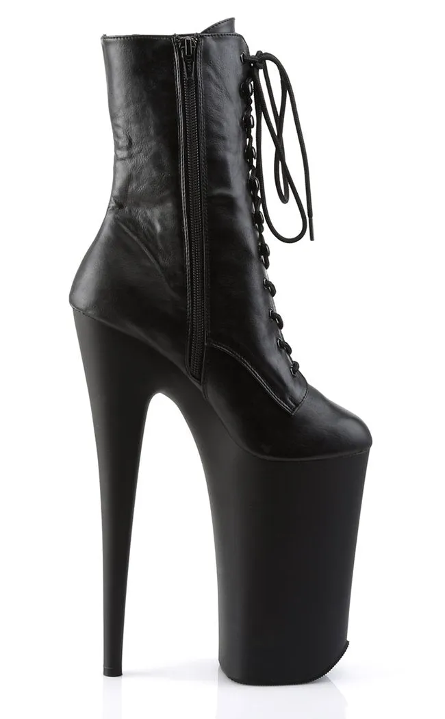 BEYOND-1020 Black Vegan Leather 10 Inch Ankle Boots