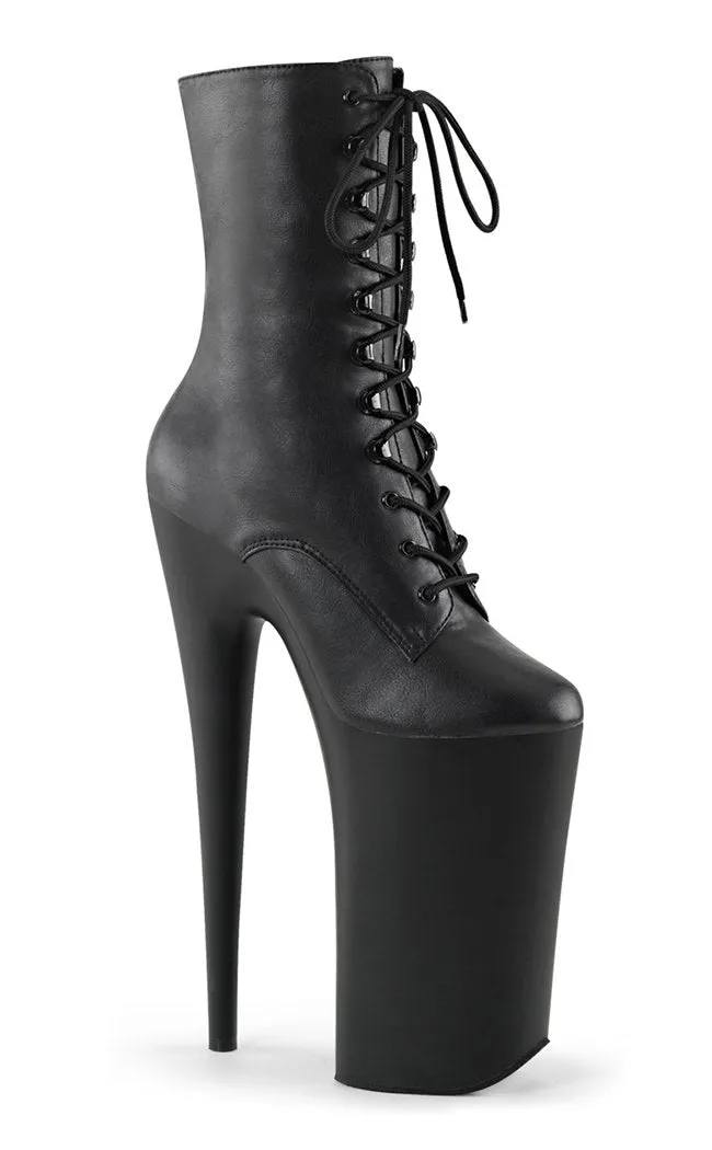 BEYOND-1020 Black Vegan Leather 10 Inch Ankle Boots