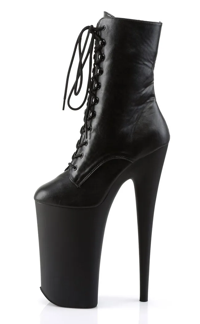 BEYOND-1020 Black Vegan Leather 10 Inch Ankle Boots