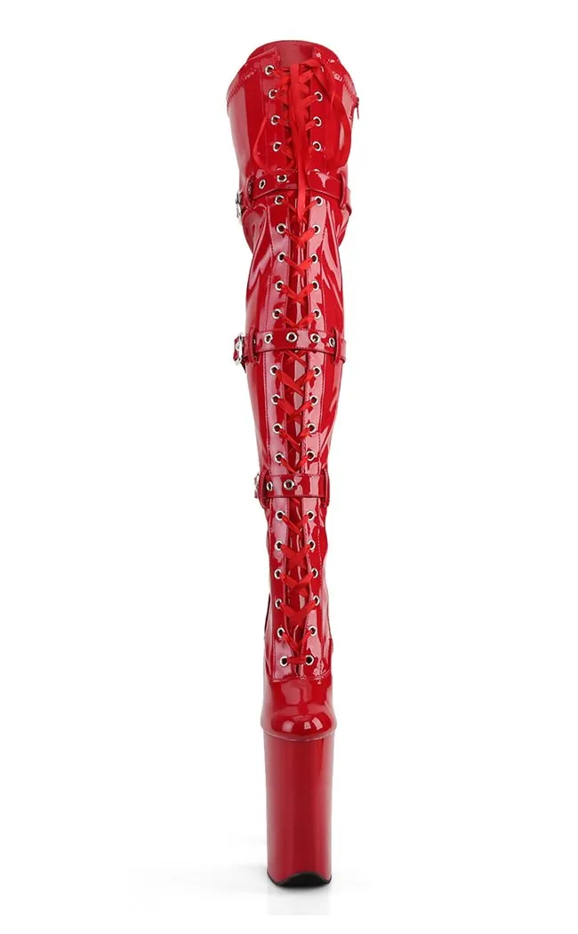 BEYOND-3028 Red Patent Thigh High Boots