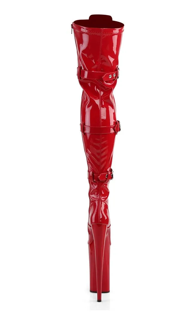 BEYOND-3028 Red Patent Thigh High Boots