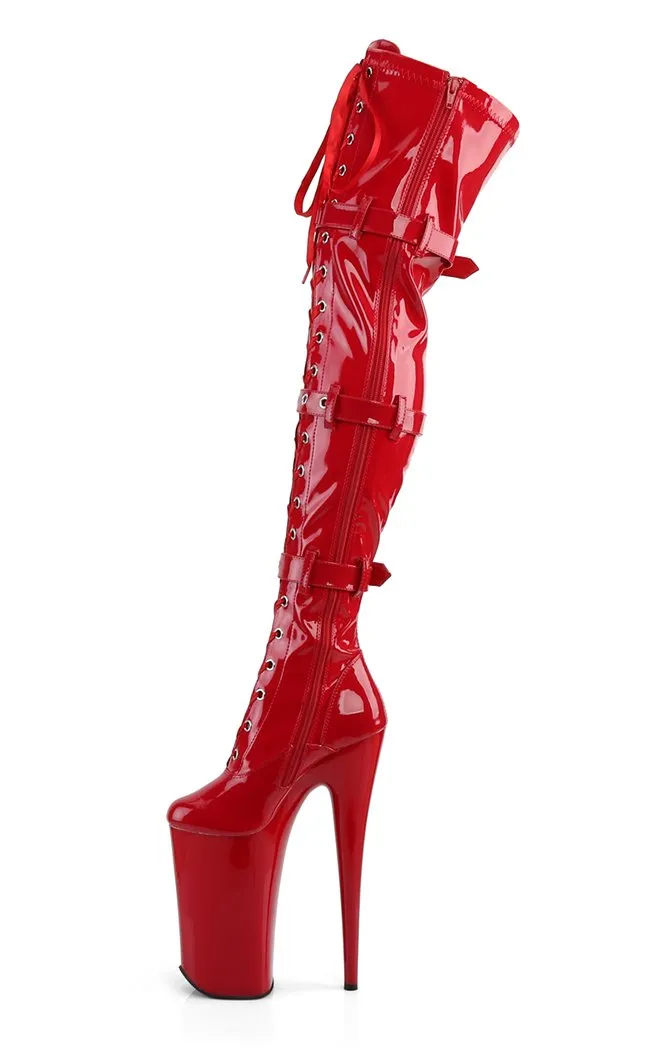 BEYOND-3028 Red Patent Thigh High Boots