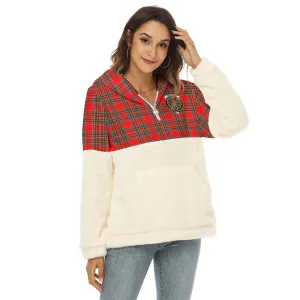 Binning Tartan Women's Borg Fleece Hoodie With Half Zip with Family Crest