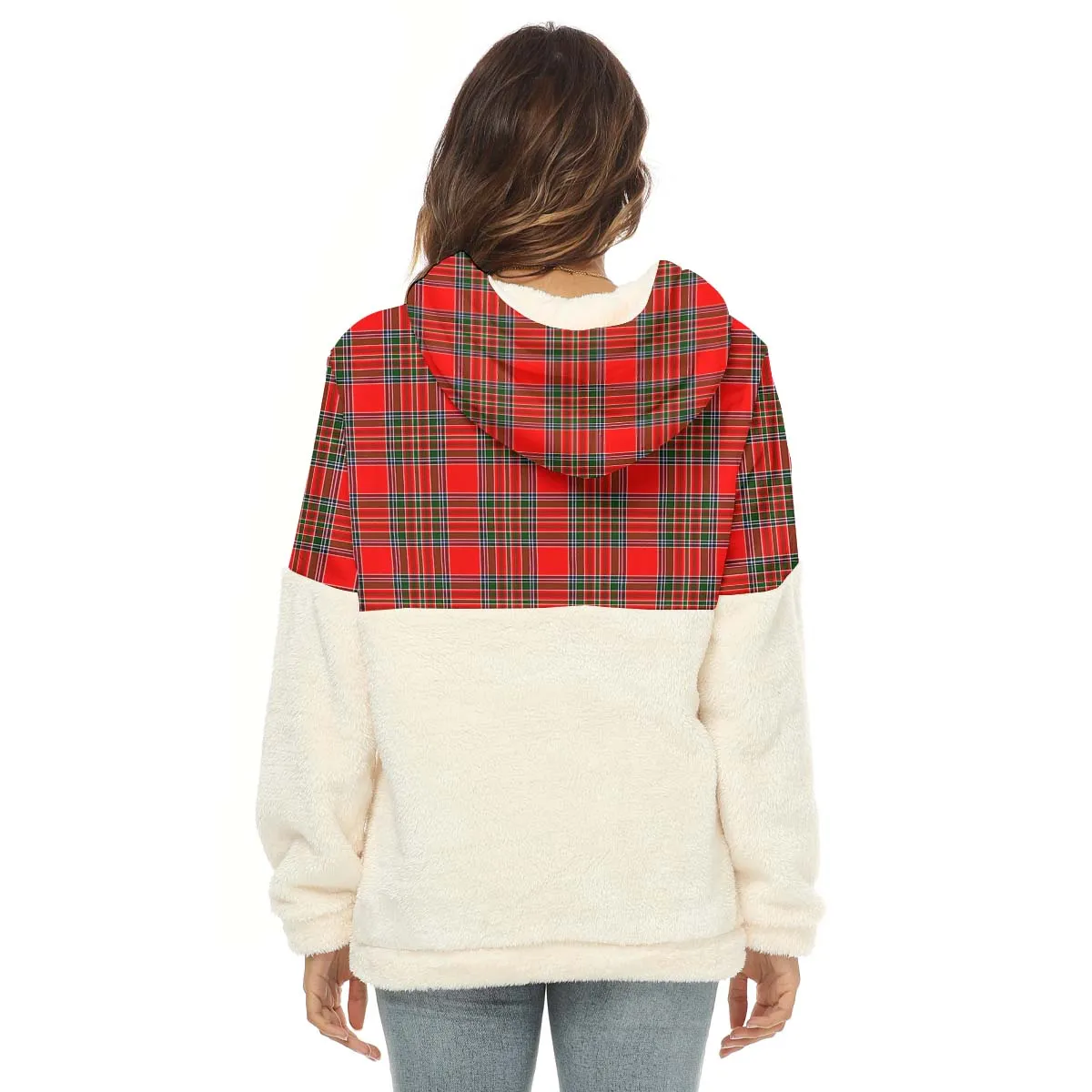 Binning Tartan Women's Borg Fleece Hoodie With Half Zip with Family Crest