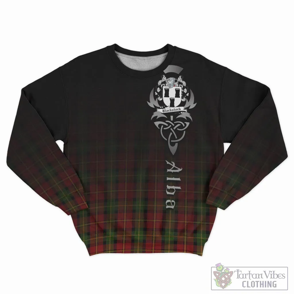 Blackstock Red Dress Tartan Sweatshirt Featuring Alba Gu Brath Family Crest Celtic Inspired