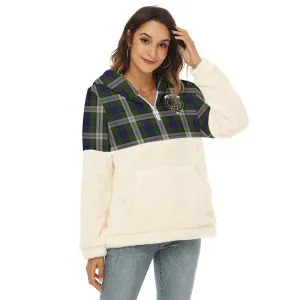 Blair Dress Tartan Women's Borg Fleece Hoodie With Half Zip with Family Crest