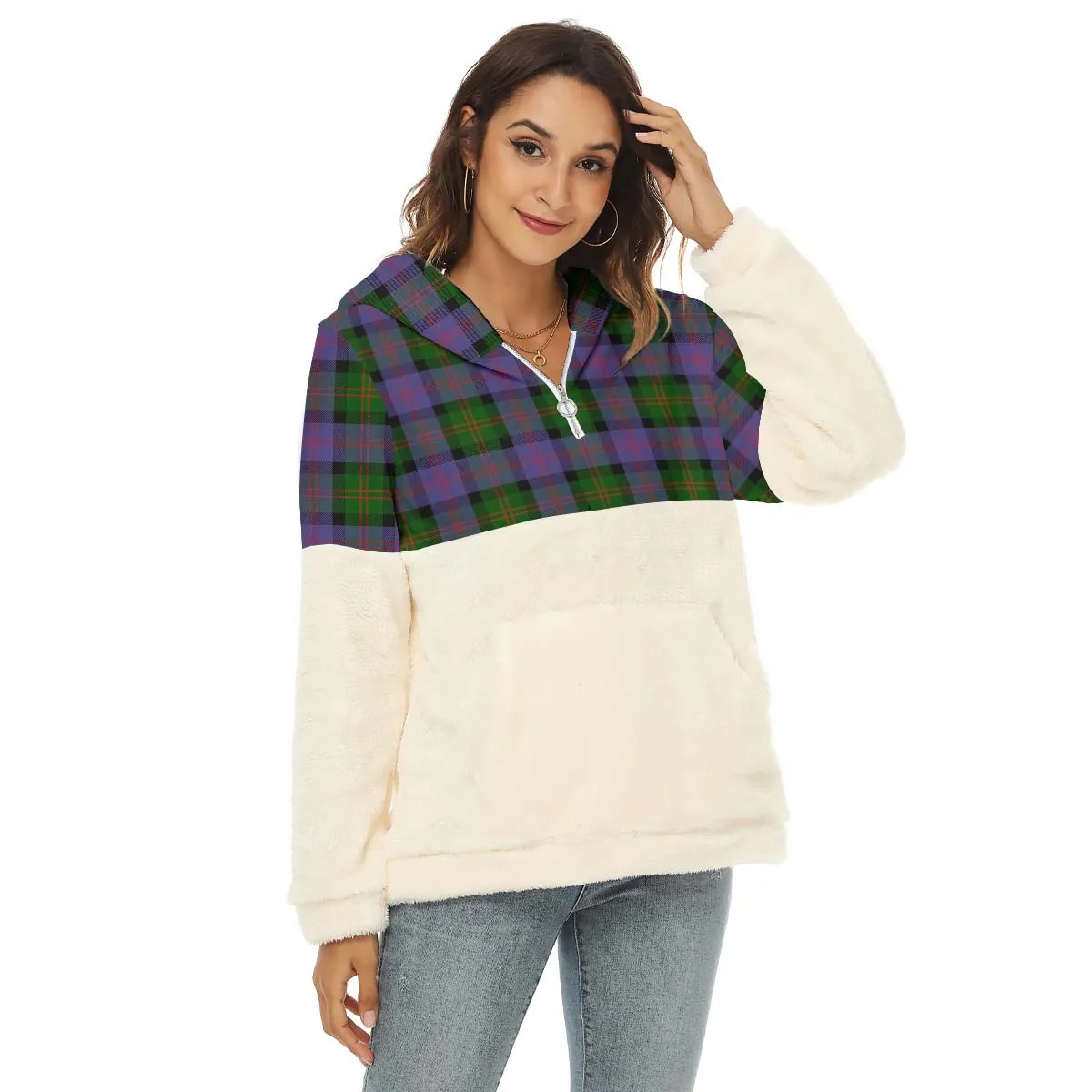 Blair Modern Tartan Women's Borg Fleece Hoodie With Half Zip