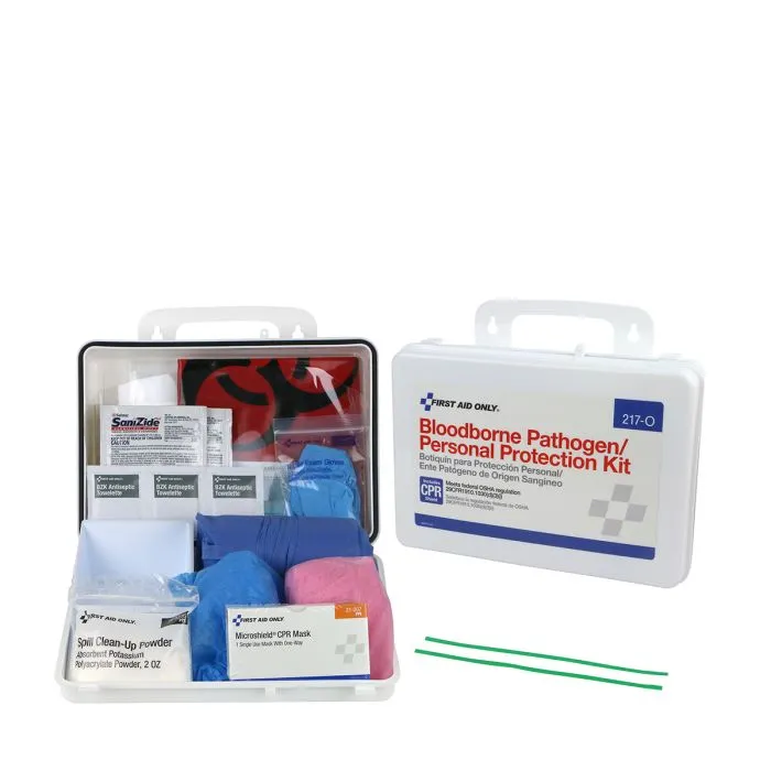 Blood Borne Pathogen (BBP) & Personal Protection And Spill Clean Up Kit With CPR Micro Shield, Plastic Case - W-217-O