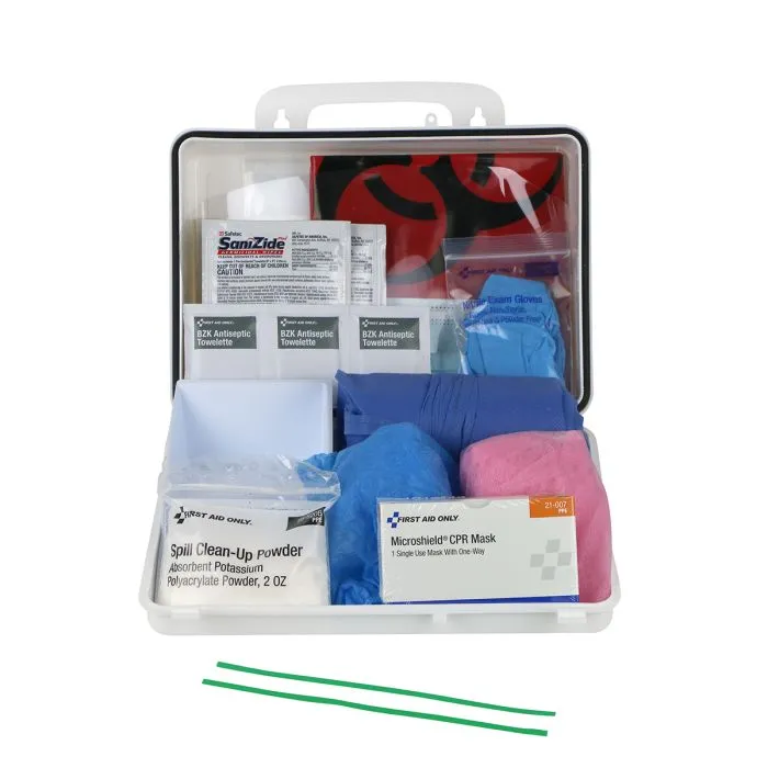 Blood Borne Pathogen (BBP) & Personal Protection And Spill Clean Up Kit With CPR Micro Shield, Plastic Case - W-217-O