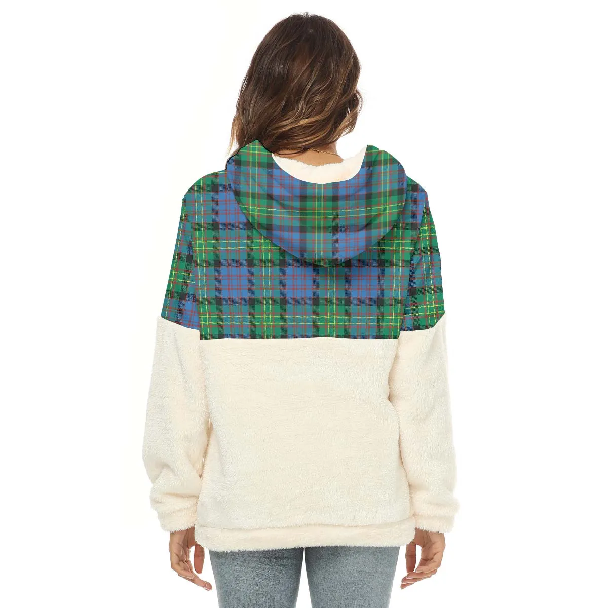 Bowie Ancient Tartan Women's Borg Fleece Hoodie With Half Zip