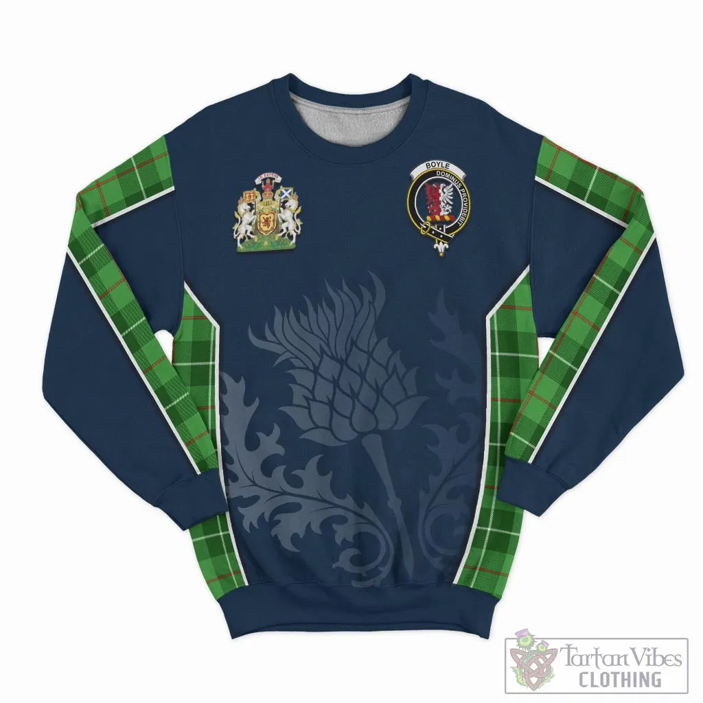 Boyle Tartan Sweatshirt with Family Crest and Scottish Thistle Vibes Sport Style