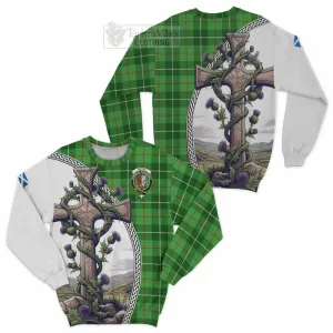 Boyle Tartan Sweatshirt with Family Crest and St. Andrew's Cross Accented by Thistle Vines