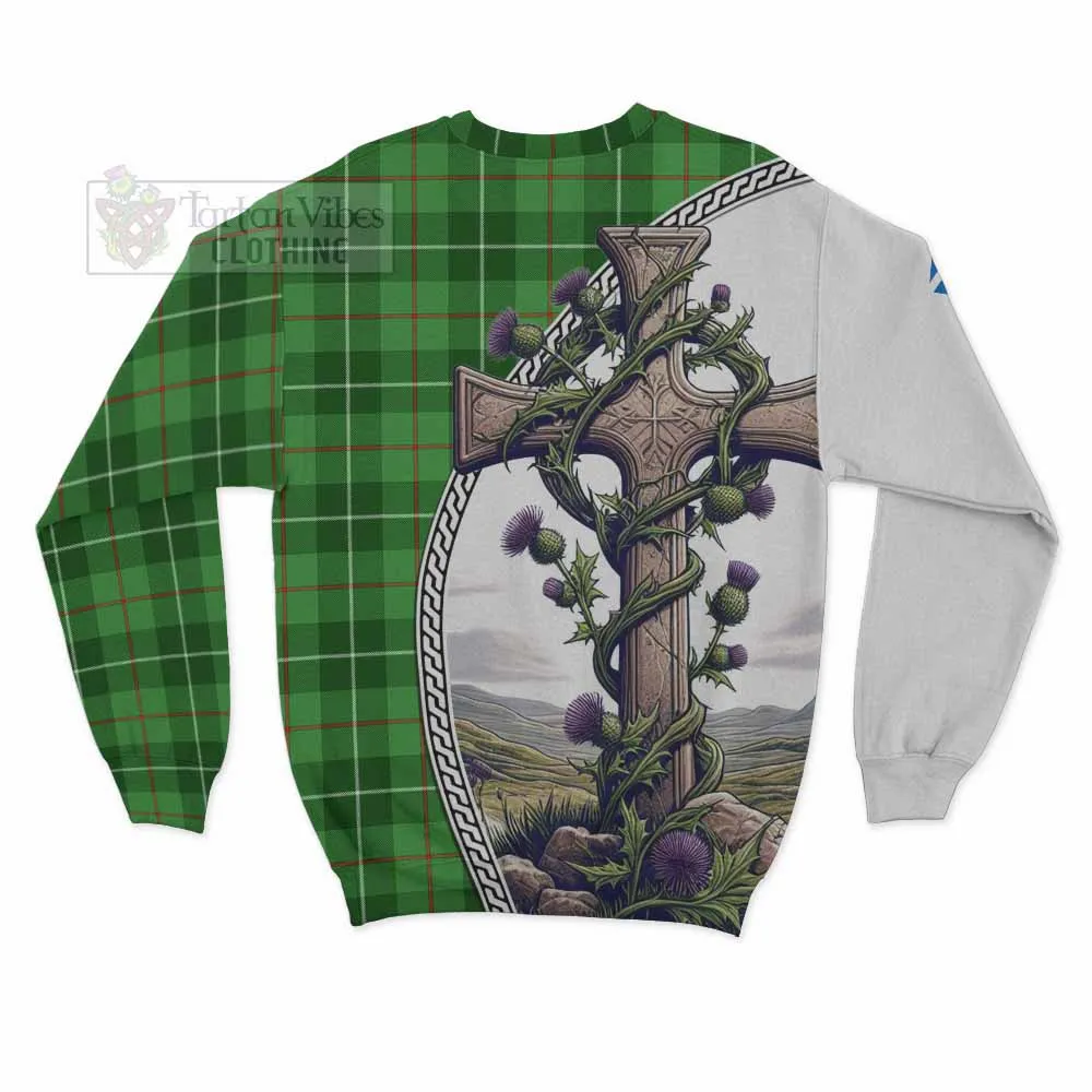 Boyle Tartan Sweatshirt with Family Crest and St. Andrew's Cross Accented by Thistle Vines