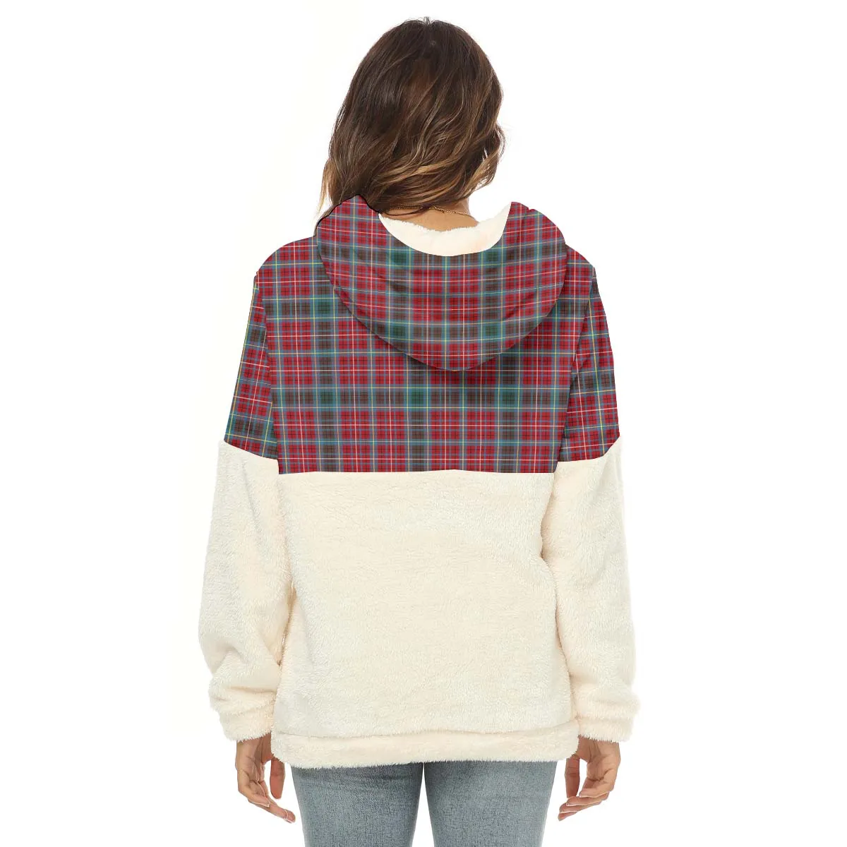 British Columbia Province Canada Tartan Women's Borg Fleece Hoodie With Half Zip