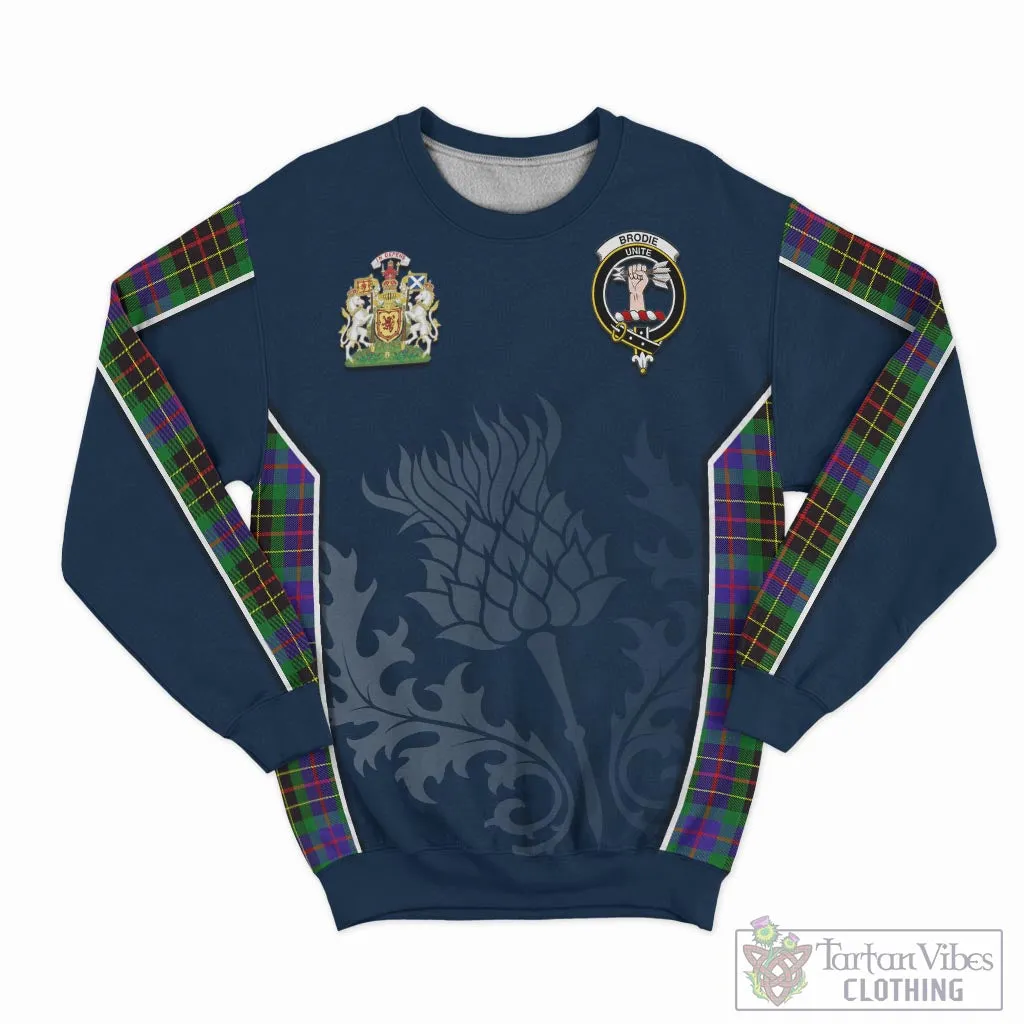 Brodie Hunting Modern Tartan Sweatshirt with Family Crest and Scottish Thistle Vibes Sport Style