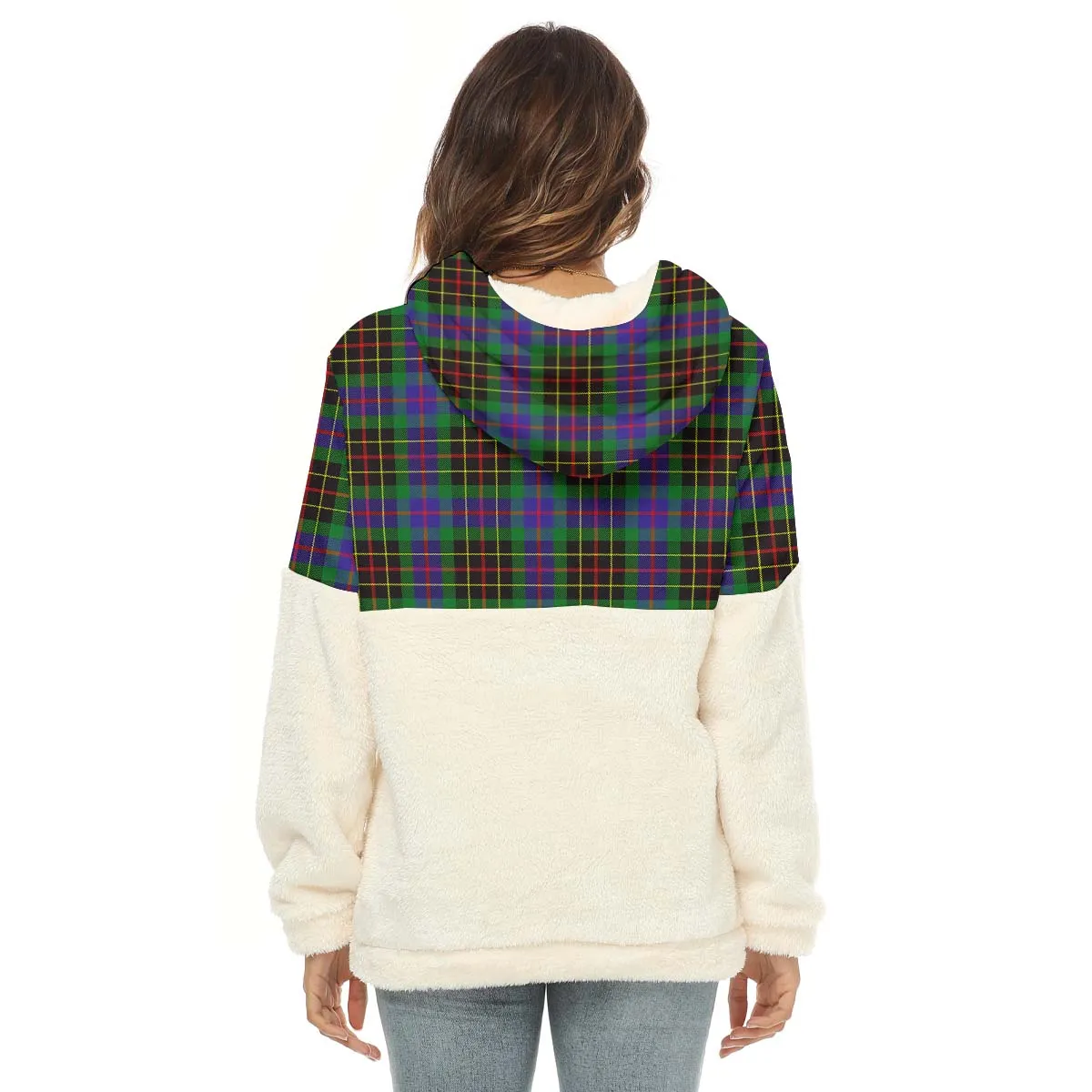 Brodie Hunting Modern Tartan Women's Borg Fleece Hoodie With Half Zip