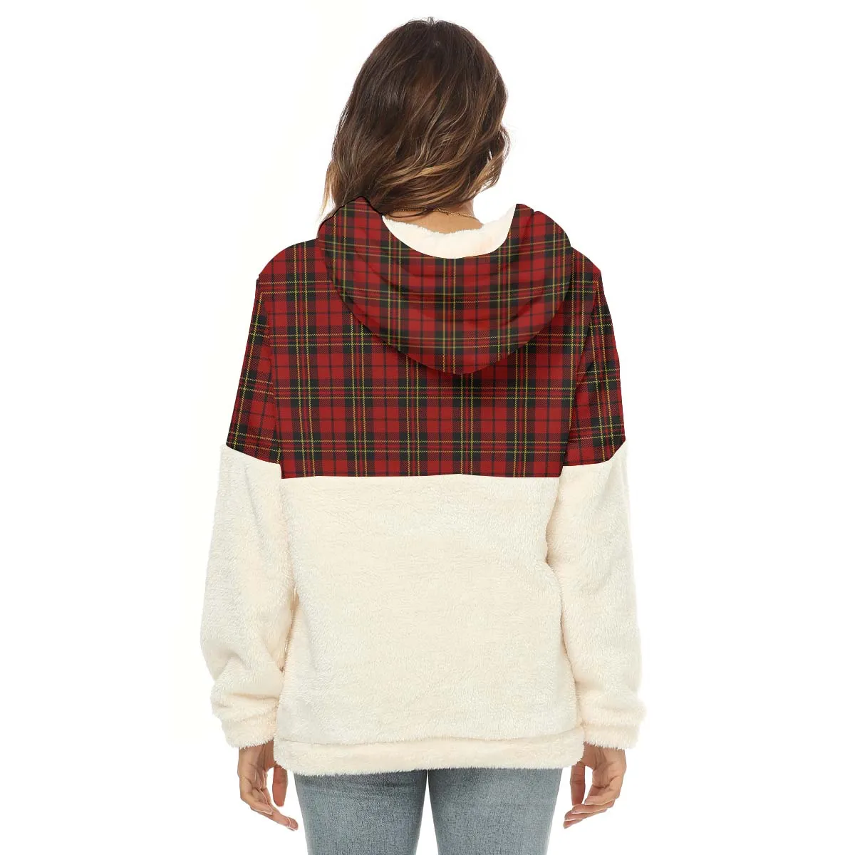 Brodie Tartan Women's Borg Fleece Hoodie With Half Zip