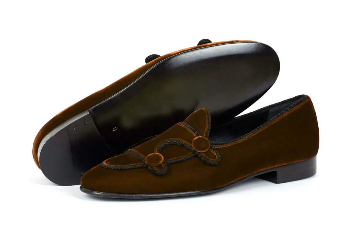 Brown Velvet Shoes, Double Monk Style Party Shoes