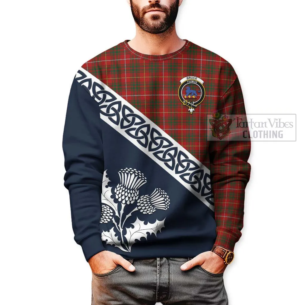 Bruce Tartan Sweatshirt Featuring Thistle and Scotland Map