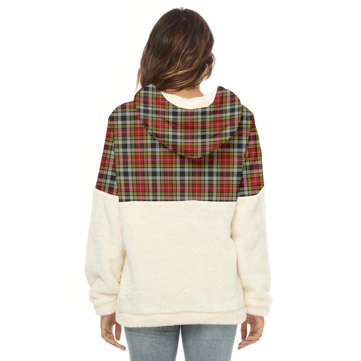 Buchanan Old Dress Tartan Women's Borg Fleece Hoodie With Half Zip with Family Crest