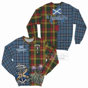 Buchanan Tartan Sweatshirt Happy St. Andrew's Day Half Tartan Style