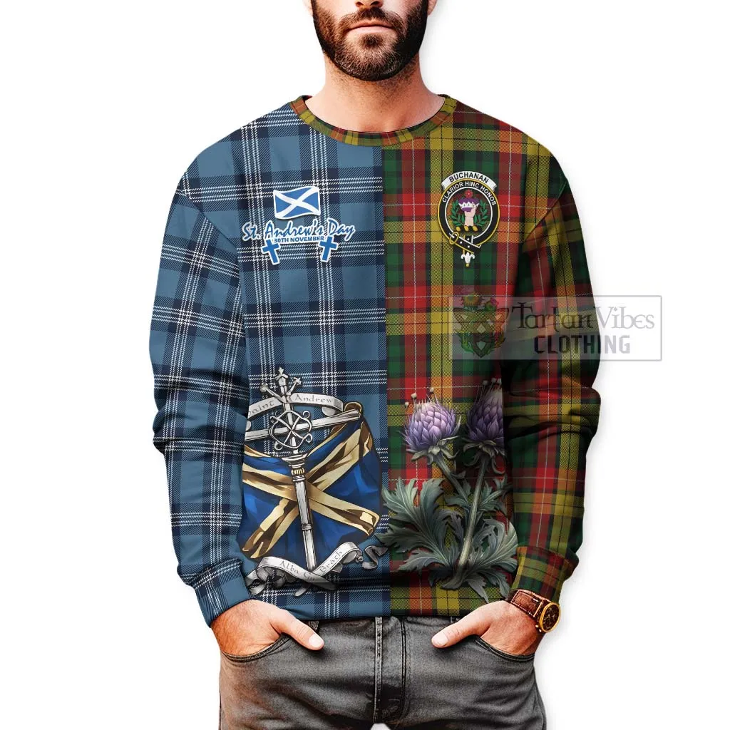 Buchanan Tartan Sweatshirt Happy St. Andrew's Day Half Tartan Style