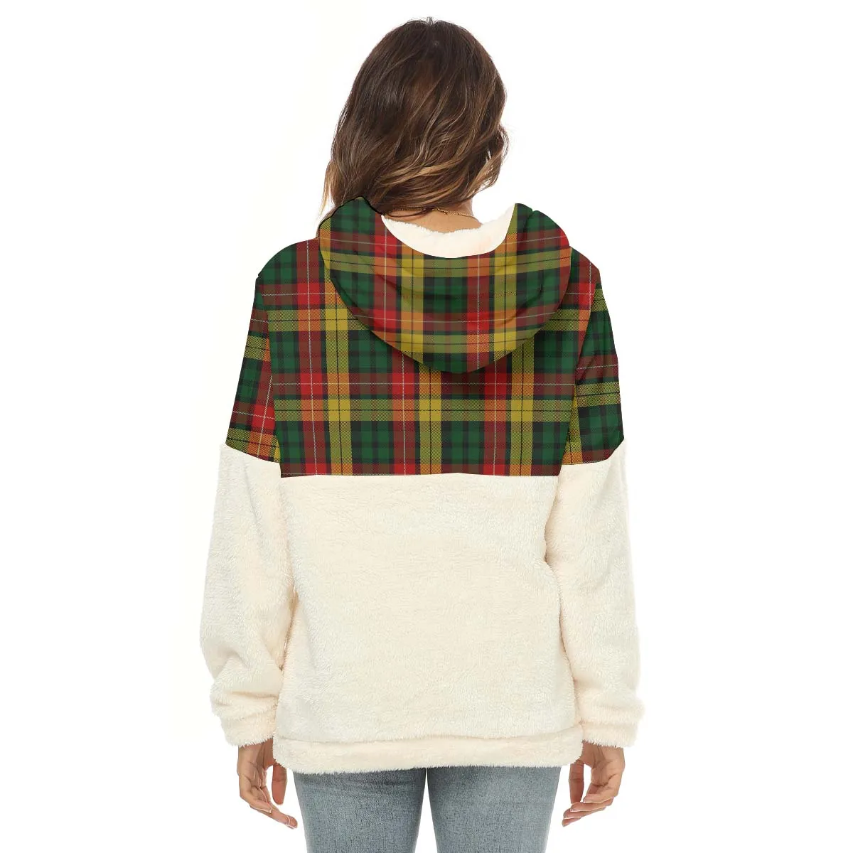 Buchanan Tartan Women's Borg Fleece Hoodie With Half Zip