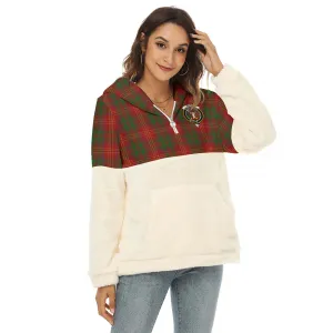 Burns Tartan Women's Borg Fleece Hoodie With Half Zip with Family Crest