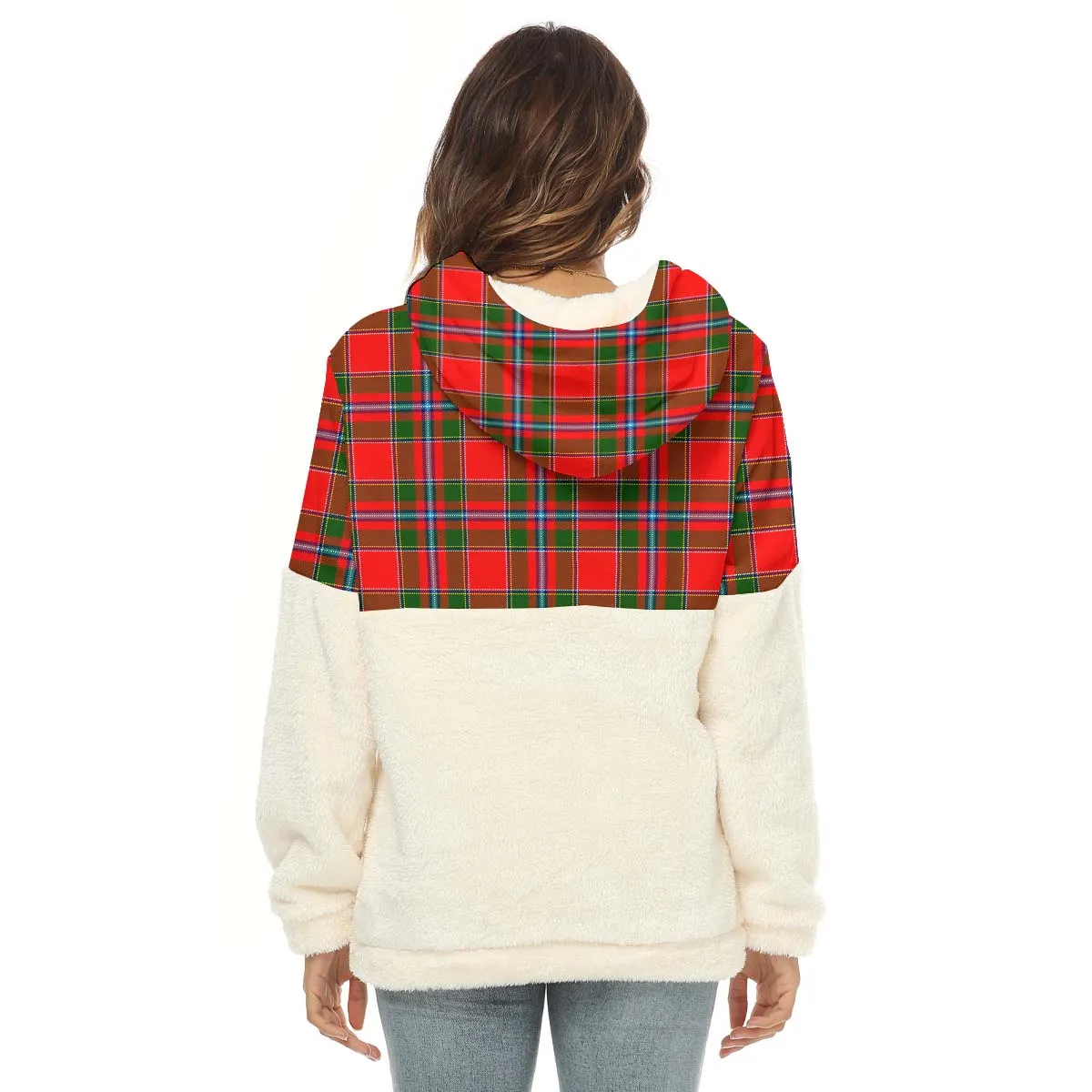 Butter Tartan Women's Borg Fleece Hoodie With Half Zip with Family Crest