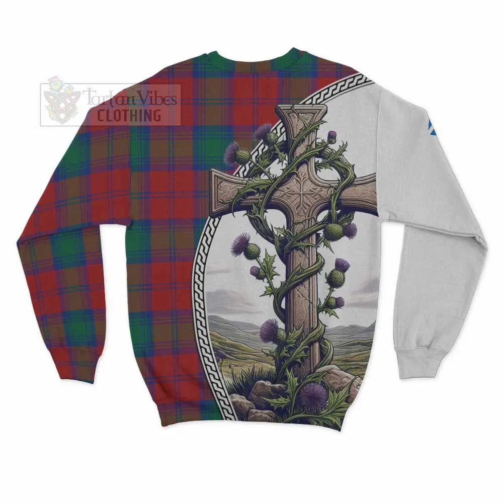 Byres (Byses) Tartan Sweatshirt with Family Crest and St. Andrew's Cross Accented by Thistle Vines