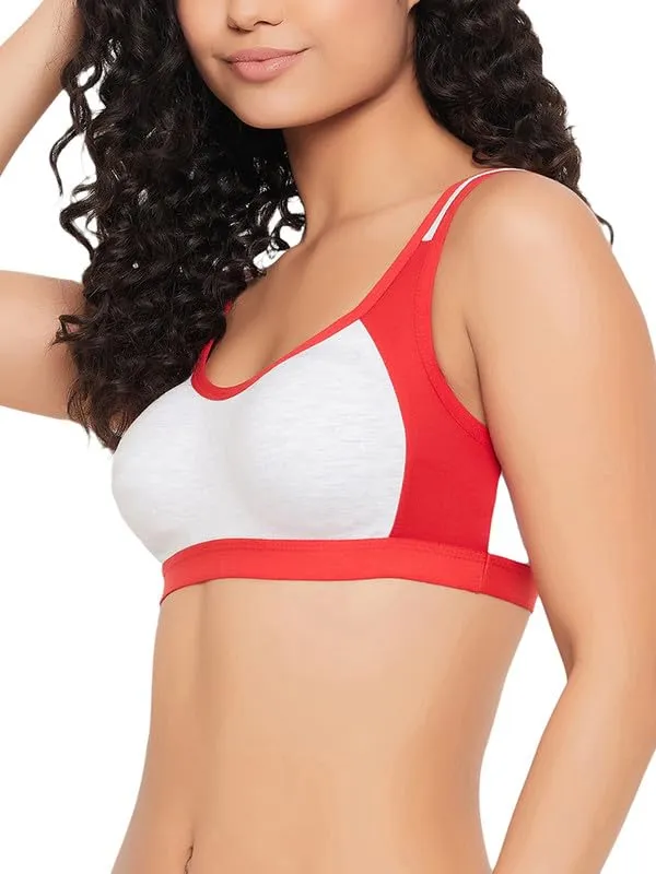 Clovia Women's Medium Impact Non-Padded Full Cup Colourblocked Sports Bra (Br2101P04_Red_38C)